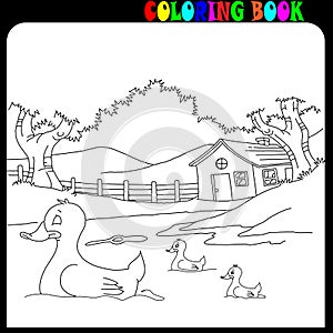 Â House and garden with farm animals, coloring book